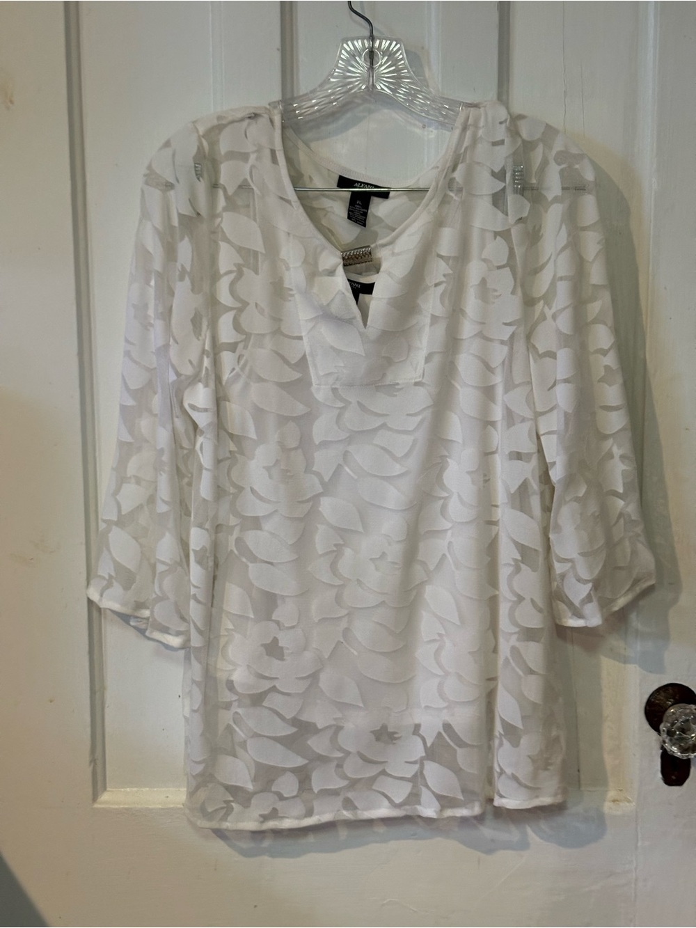 Alfani White Floral Sheer V-Neck Tunic